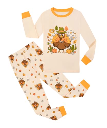 Joyond Girls Thanksgiving Pajamas 100% Cotton Toddler Girl Thanksgiving PJs Kids Holiday Sleepwear Turkey Costumes Size 4T