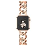 Compatible with Apple Watch SE Series 8 Series 7 6 5 4 3 2 1 Strap 45mm 44mm 42mm 41mm 40mm 38mm Ultra 49mm Women's Metal Linked Watch Band Steel Chain iWatch Gold Bracelet (42mm44mm45mm49mm, Rose