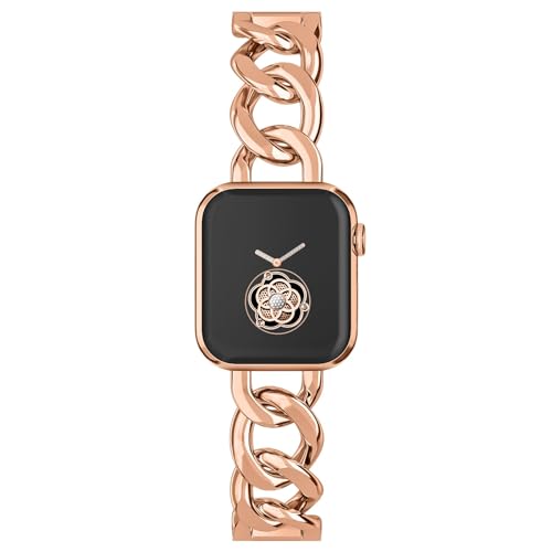 Compatible with Apple Watch SE Series 8 Series 7 6 5 4 3 2 1 Strap 45mm 44mm 42mm 41mm 40mm 38mm Ultra 49mm Women's Metal Linked Watch Band Steel Chain iWatch Gold Bracelet (42mm44mm45mm49mm, Rose