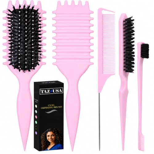 TAZ USA 4 Pcs Curl Defining Brush Set Pink - Curly Hair Brush Defining