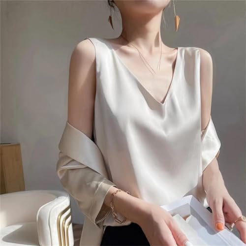 Women's Thin Silky Camisole Solid Color Vest Versatile Pullover V Neck Vest2