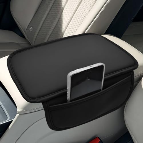 GAOLAOSY Car Center Console Cover, Leather Waterproof Auto Arm Rest Pad with Storage Bag, Scratch Resistant Middle Console Protector, Comfortable Vehicle Interior Accessories for Sedan SUV (Black)