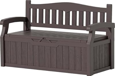Patiolife 70 Gallon Outdoor Storage Bench, with Deck Box Organization and Waterproof Resin, Durable Outdoor Seating and Storage Box, Perfect to Store Garden Tools and Pool Toys, Brown