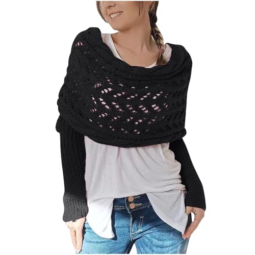 Knitted Scarf with Sleeves for Women Chunky Cable Knit Wraps Shawl Crochet Shrug with Sleeves Winter Scarves - Main Image