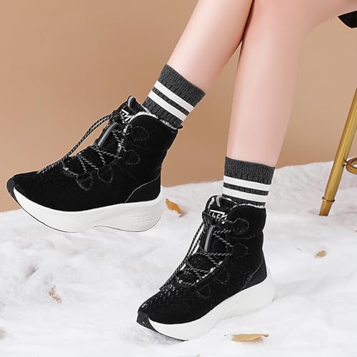 Women Winter Snow Boots With Luminous Comfortable Round Toe Platform Wedge Lace-Up Warm Fur Lining Anti-Slip High-Top Winter Boots Cold Weather Outdoor Water Proof Walking Ashion Booties4