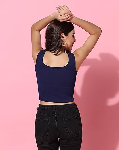 Image of TOPLOT Women's Solid Ribbed Round Neck Sleeveless Slim Fit Tank Top (5069)