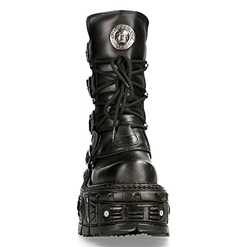 New Rock BOOTS TANK373-S1 Black Leather Unisex Combat Platform Biker Goth Shoes4