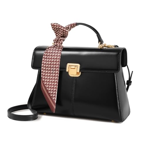 ITAMOOD Genuine Leather Square Handbag For Women, Small Scarf Decor