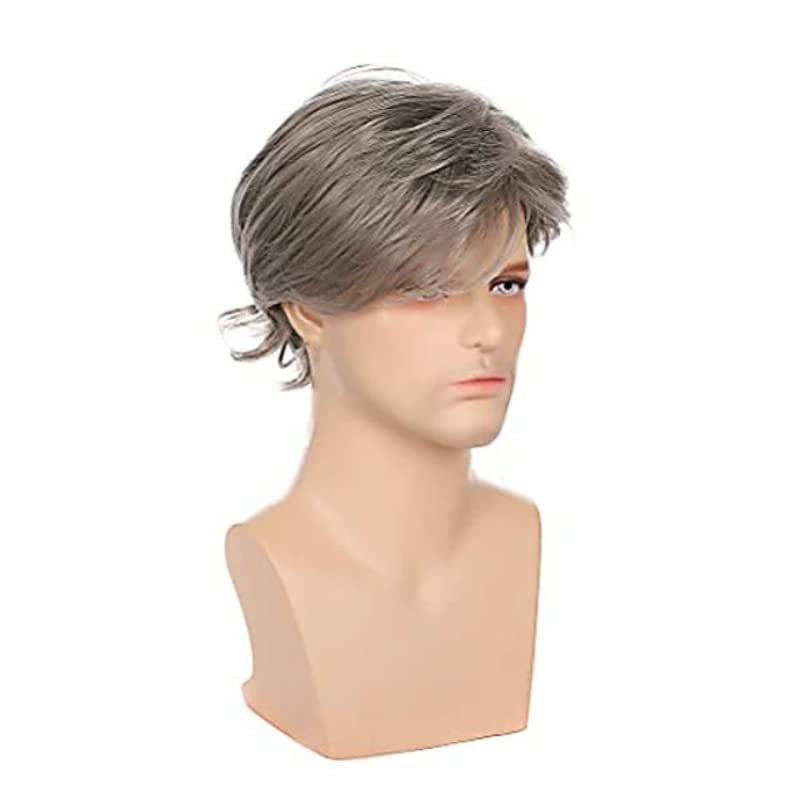 Perruque Homme Cheveux 100% Naturels Gris Avec Mèche Blanche - Modèle JAMES 44, Taille Moyenne