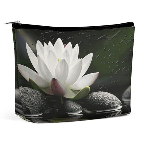 Bolsa de cosméticos, Bolsa de Maquillaje para Mujer, Bolsa de Maquillaje portátil, Estuche de Maquillaje con Flores y Piedras Zen, Bolsa de Viaje para artículos de tocador, Accesorios de Viaje
