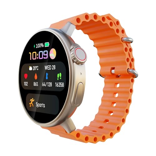 Image of CELLECOR A5 PRO DISC 1.52 inch HD Display- BT Calling Smartwatch, 500 NITS, AI Voice Assistant, with 120+ Sports Modes, SpO2, HR, IP68, Camera Control - Golden /Orange