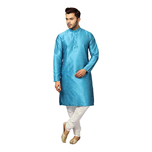 Image of Uri and MacKenzie Banarasi Dupion Silk Solid Kurta Churidar Pyjama Set for Men