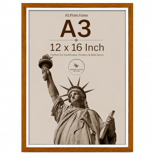 Image of AbhiKalpya Art Studio A3 Photo Frame 12x16 Inch Premium Brown Frame with White Border with Acrylic Front Wall Hanging Frame for Artwork, Posters, Paintings & Photos (Set of 1)