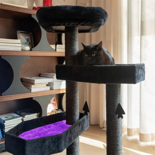 Árbol para gatos multi-nivel gótico con cama ataúd morado grande miniatura 2