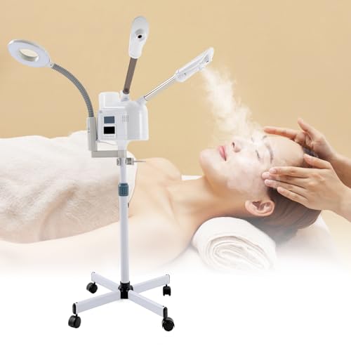 Professional Facial Steamer with Hot and Cold Mist Function, with 360 Rotating Nozzle and 5X LED Light, Adjustable Height for Facial Deep Cleaning for Beauty Salon Home