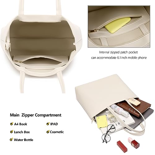 MEEGIRL Damen Henkeltaschen, Einfache Handtaschen PU Leder Tote Shopper Bag für Arbeit, Schule, Einkauf mit Reißverschluss und Innentasche (Khaki)