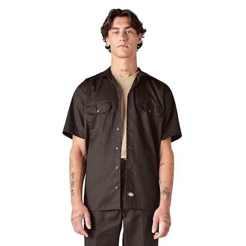Dickies Men's Big and Tall Short Sleeve Work Shirt, Dark Brown, Large