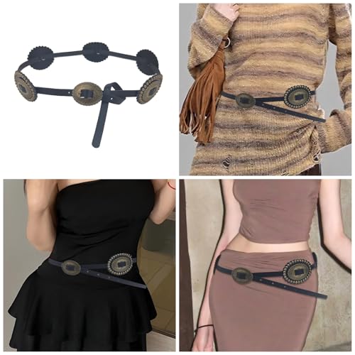 Vintage Western Belt For Women Formal Dress Engraved Pattern Oval Disc PU Leather Waistband Cowgirls Waist Ornament2