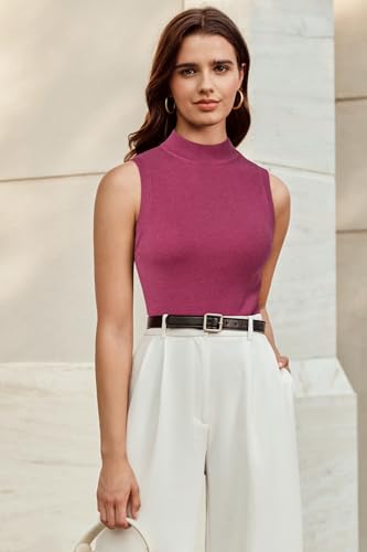 Image of Arach&Cloz Women's Wool Blend Mock Neck Fall Business Casual Sweater Tank