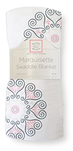 Image of SwaddleDesigns Large Marquisette Receiving Swaddle Blanket for Baby Boys & Girls, Soft Premium Cotton Muslin, Boutique Quality, Best Shower Gift, Pink Medallions, Parent Picks Award Winner