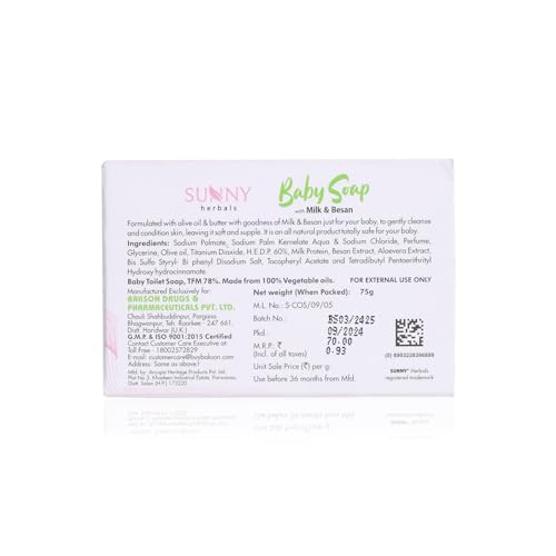 Sunny Baby Soap (Baby Care Soap) for Soft Baby Skin | Gentle Baby Soap | 100% Vegan | Alkali Free | Goodness of Olive Oil, Shea Butter & Vitamin E | 75 Gm - Image 4