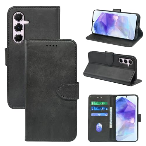 Funda para Samsung S24 FE de piel sintética tipo cartera para Galaxy S24 FE con carcasa de TPU a prueba de golpes, fundas magnéticas con función de soporte compatible con Sam-Sung S24FE color negro