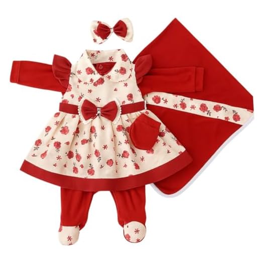 Saída Maternidade Pompom Floral para Recém-Nascido Menina – Kit Completo 5 Peças em Malha 100% Algodão – Conjunto Enxoval Luxo para Primeira Saída, Fotos e Visitas (Pompom Flor, RN)