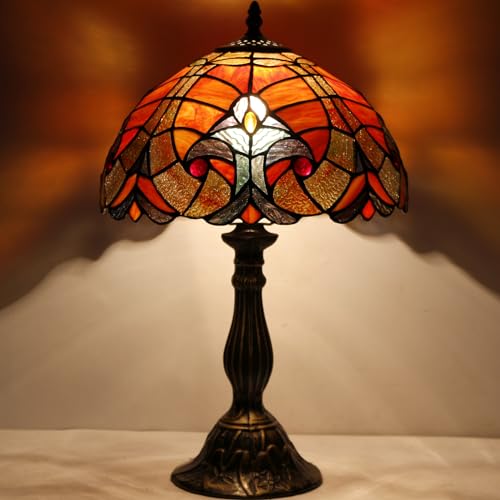 Image of WERFACTORY Tiffany Lamp Red Liaison Stained Glass Table Bedside Lamp