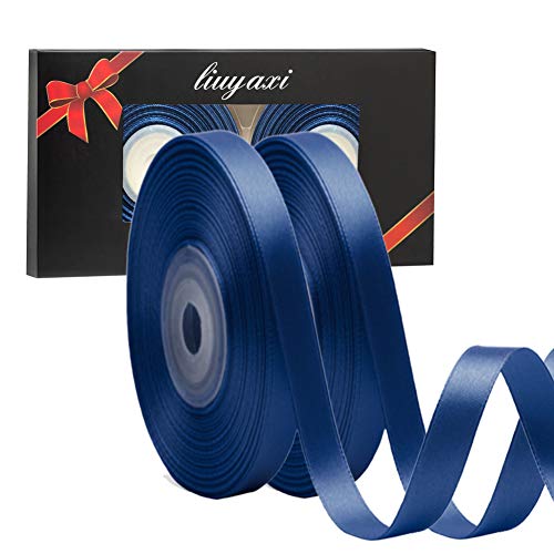 Image of Solid Color Double Faced Navy Blue Satin Ribbon 1 /4 inch X 50 Yards, Ribbons Perfect for Crafts, Wedding Decor, Bow Making, Sewing, Gift Package Wrapping and More
