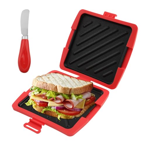 Sandwichera Microondas Silicone Inalámbrico 15CM Desmontable Microondas Toastie Sandwich Silicona con Cuchillo Mantequilla para Desayuno Empresa RV Dormitorio (Rojo)