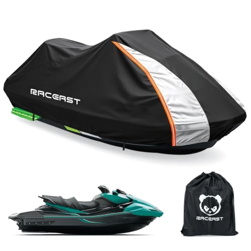 Image of Jet Ski Cover 600D Heavy Duty 121-135 Inch, Trailerable PWC Cover Waterproof UV Resistant, for Yamaha Sea-Doo Kawasaki Marine Grade Personal Watercraft Cover