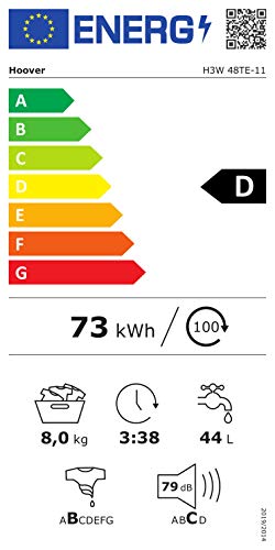 Hoover H3W 48TE-11 H-WASH 300 Lite Lavatrice 8 Kg, 1400 Giri, Connettività Nfc, Carica Frontale, Libera Installazione, 85X52X60 Cm, Bianco, Classe D - 8