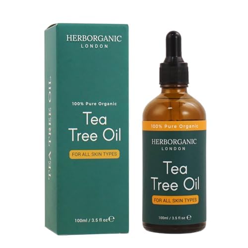 HerbOrganic Anti-bacterial Tea Tree Oil – 100 ml – Organic – Antiseptic – For Acne and Redness of Skin – For Pimples and Nail Fungus – Aromatherapy