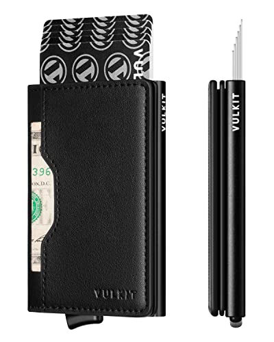 Image of VULKIT Pop up Wallet Credit Card Holder with Leather Slots RFID Blocking Metlal Bank Card Case for Men or Women(Black)