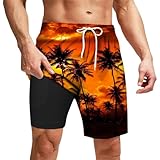 Short de baño Estampado para Verano con Capa Interior y Bolsillos multifuncionales Ideal para la Playa y la Piscina