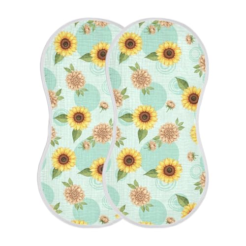 2 Pack Muslin Burp Cloths Floral Sunflower Cotton Baby Burp Cloths Ultra Absorbent and Soft Burping Cloth for Newborn Babies Boys Girls, Large 22