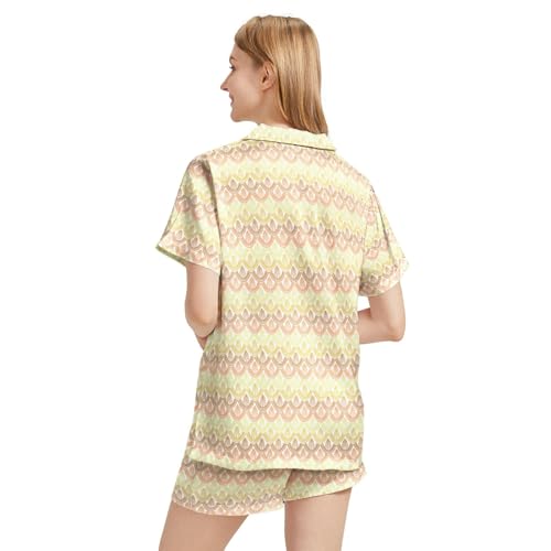 Image of Funny Pajamas for Women Set Print Satin Loungewear Pjs Short Sleeve Button Down Top and Shorts Sets Sleepwear XS-3XL