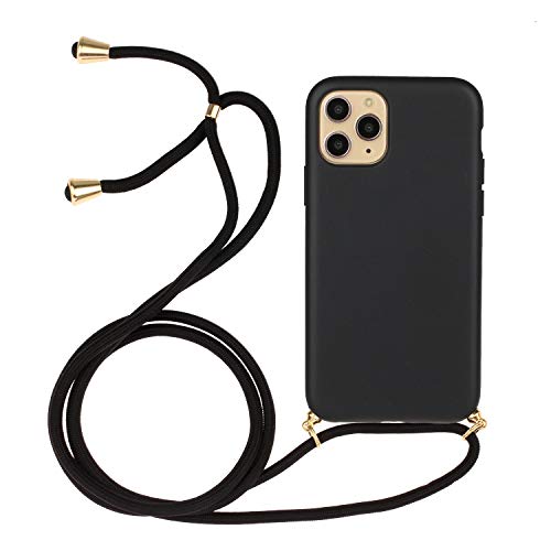 Leton-IT Coque pour iphone 11 Pro avec Cordon, Housse pour iphone 11 Pro Biodégradable Silicone Étui de Téléphone Portable avec Cordon Ajustable Lanyard Case Noir Cover