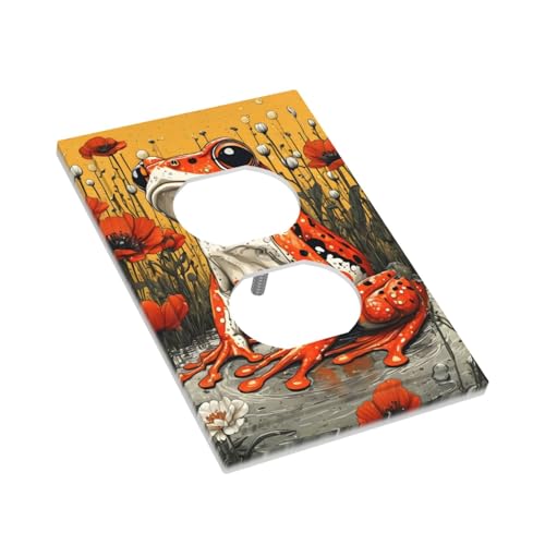 Decorative Outlet Covers Big Orange Frog Red Floral Wildflower 1 Gang Duplex Light Switch Cover Plate Wall Plates for Electrical Outlets Switchplate Faceplate for Home Decor