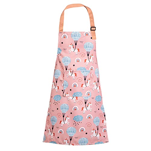 Zihuatailer Unicorn Apron for Kids - Baking & Cooking Apron with Pockets, Waterproof & Adjustable, Pink