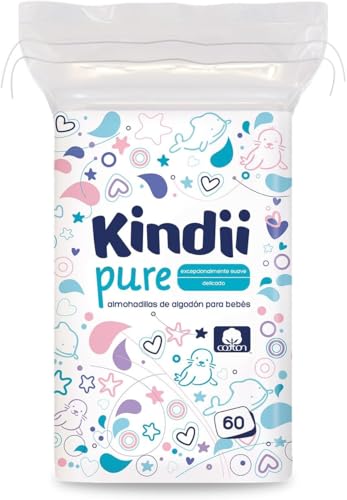 Kindii Pure – Gasas Bebé (1x60 Piezas) – 100% Algodón, limpieza facial, cambios de pañal – Delicadas para pieles sensibles, no se deshilachan – 60 Piezas (Paquete de 5)