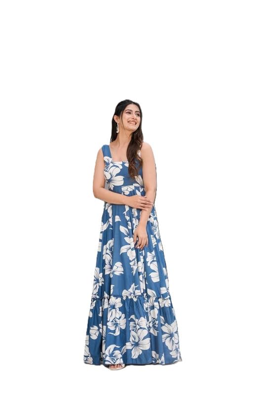 Women Maxi Long Flowy Dress Elegant Summer Casual Party Stylish Floral Chic Look Blue XL-image-46