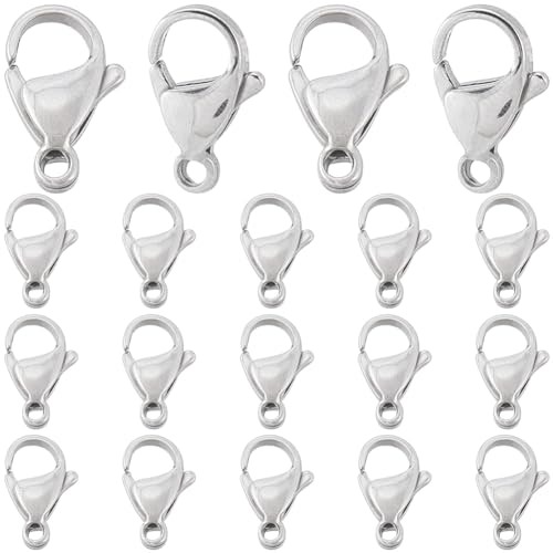 SUNNYCLUE 1 Box 100Pcs Lobster Claw Clasps Bulk Grade A 304 Stainless Steel Jewellery Clasp Fastener Hook Clips Closures 15x9mm Small Necklace Bracelet Connectors for Jewellery Making Supplies