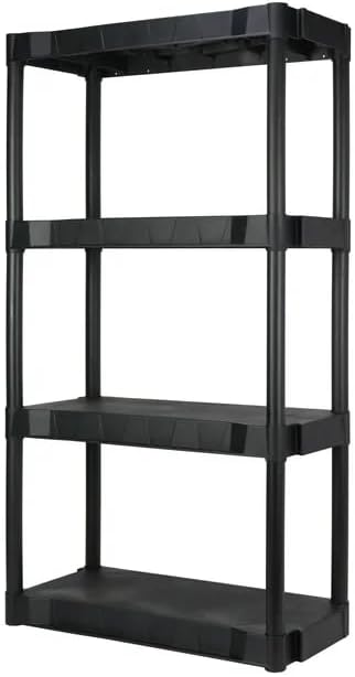 4-Tier Heavy Duty Plastic Shelf - Black Storage Rack for Garage, Pantry, Laundry Room - Easy Assembly