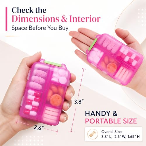 Image of Large Pill Organizer with 161 Medicine Labels, Travel Pill Case | Pink Large pill case with 10 compartments and 161 medicine labels for 7-day planning, vitamins, supplements, daily use