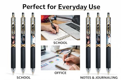 Image of KiddieWorld Premium Gel Pen Set (4 Pieces) 0.5mm Black Or Blue Ink Smooth Writing Pens with Soft Grip Anime Design Stylish Gift Set for Students Office Journaling Stationery Lovers