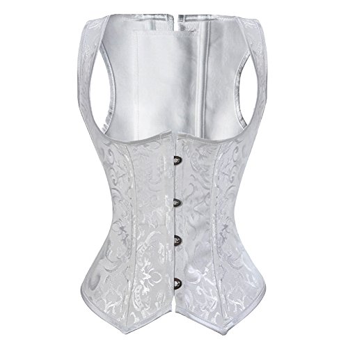 Grebrafan Corset Serre Taille Broderie Steampunk (EU(40-42) 2XL, Blanc)
