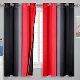 Estelar Textiler Ombre Red and Black Curtains 63 Inch Length 2 Panels, 100% Blackout Curtains for Li