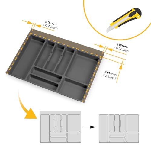 Miniatura 2 de Emuca - Organizador De Cubiertos, Organizador Cajón De Cocina, Cubertero 636x482mm, 8 Compartimientos, Módulo 70cm, Plástico, Gris Antracita