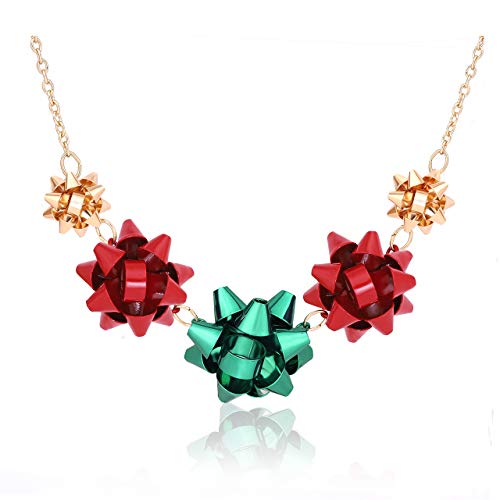 Gift Bow Necklace Christmas Bow Collar Necklace Xmas Jewelry Gift Red Green Bows